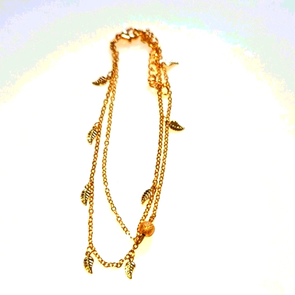 Vintage Gold Leaves & Ball Double Strand Anklet/Bracelet